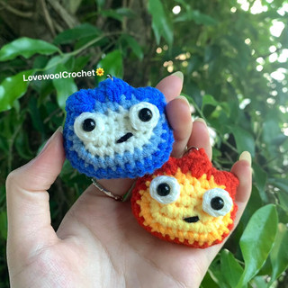 Móc khoá cặp đôi🔥Móc khoá len quỷ lửa calcifer, móc khoá nước và lửa handmade💦