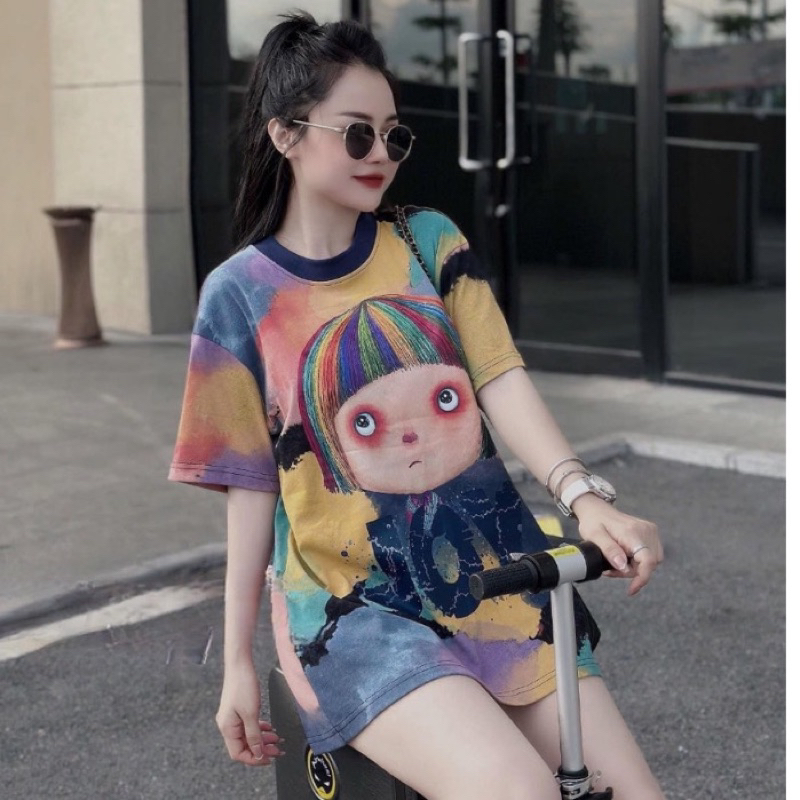 Áo Phông Loang 5D Chữ JOY Hình Cô Gái Siêu Hot