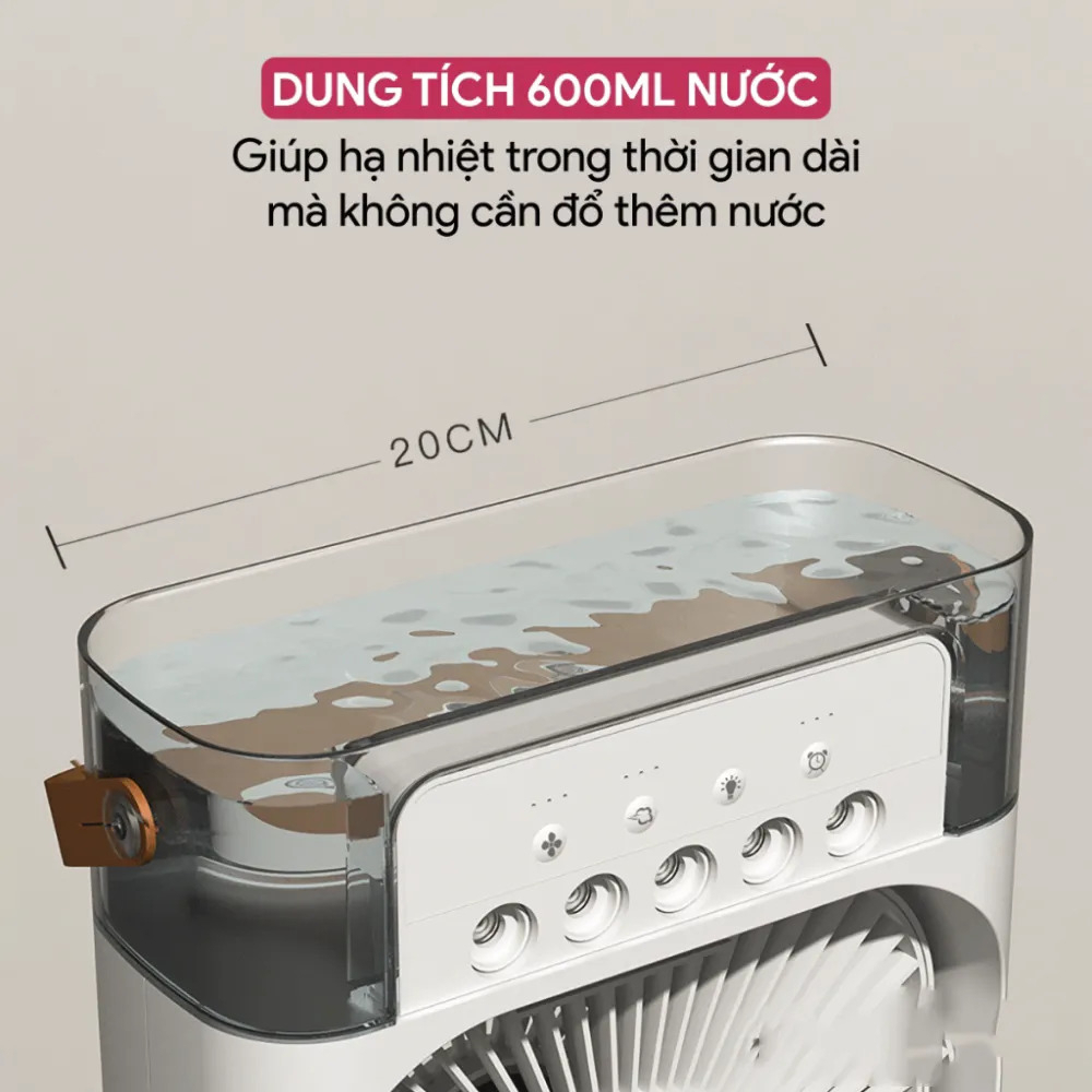 Quạt Phun Sương Mini Làm Mát 600Ml Có Chế Độ Hẹn Giờ Thông Minh Tích Hợp Đèn Led
