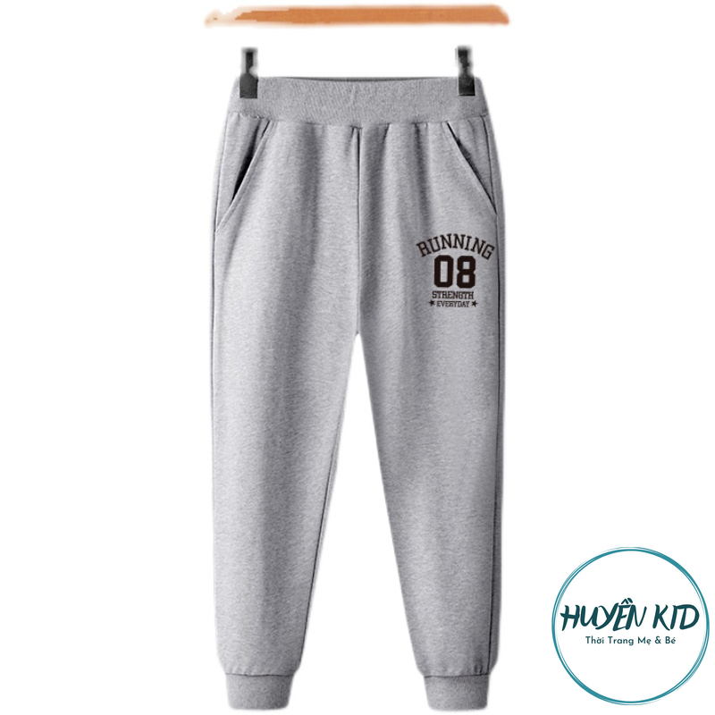 Quần nỉ thu đông trẻ em dành cho bé trai và bé gái 18-45kg mẫu RUN08. Chất liệu nỉ da cá ấm áp, ko xù.