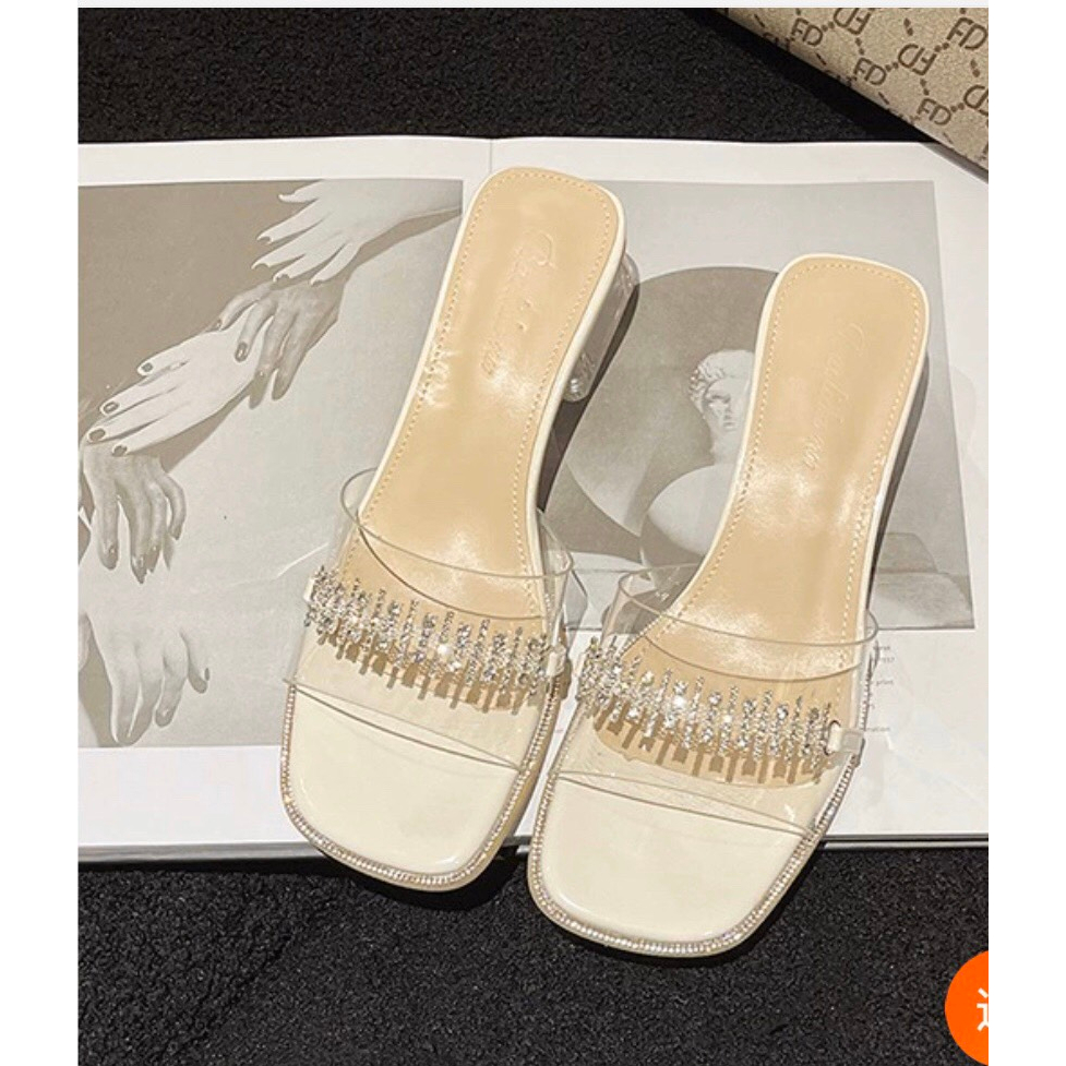 Sandal đế trong, dép sandal cao gót quai trong, đính hạt đá sang chảnh quý phái hàng cao cấp - miugiaydepxink