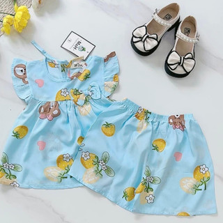 Bộ bé gái lanh lụa nơ ngực cao cấp hãng M&H KIDs