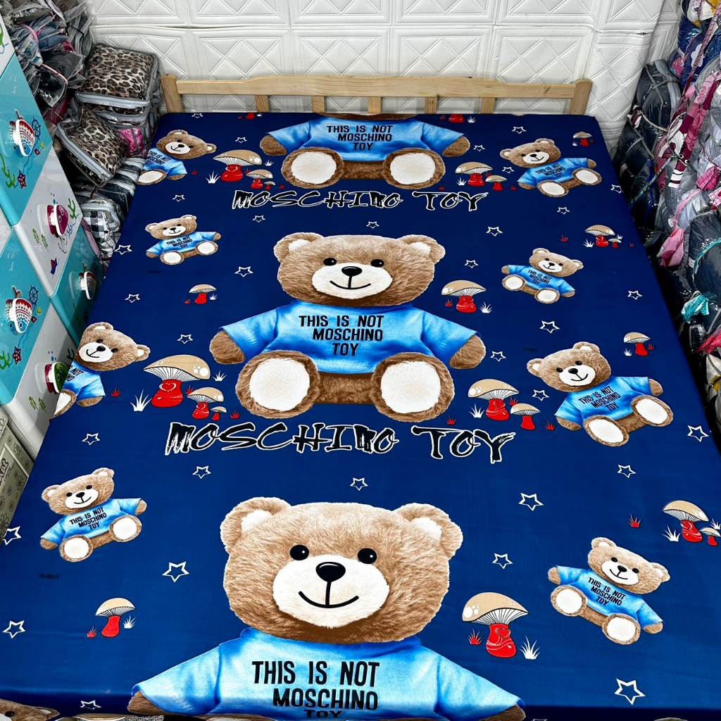 Áo bọc nệm có khóa kéo 2 dầu mẫu gấu xanh