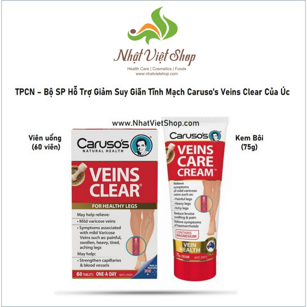 TPCN - Viên Uống Hỗ Trợ Giảm Suy Giãn Tĩnh Mạch Caruso's Veins Clear Của Úc 60 Viên
