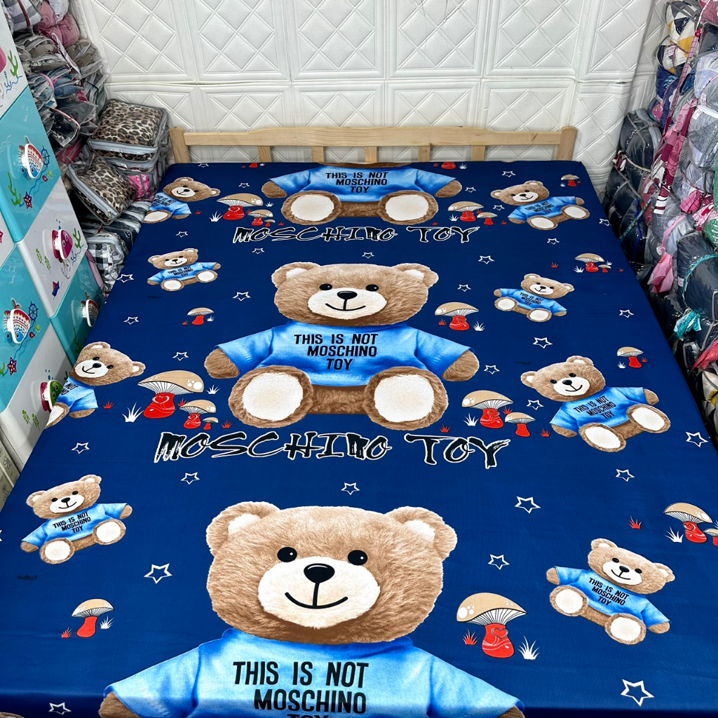 Áo bọc nệm có khóa kéo 2 dầu mẫu gấu xanh