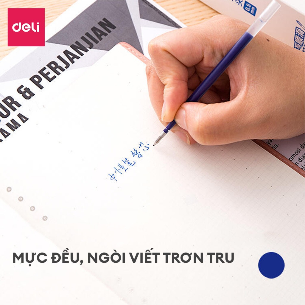 Combo 5 Bút gel Deli A575 ngòi 0.5mm, Ruột thay thế