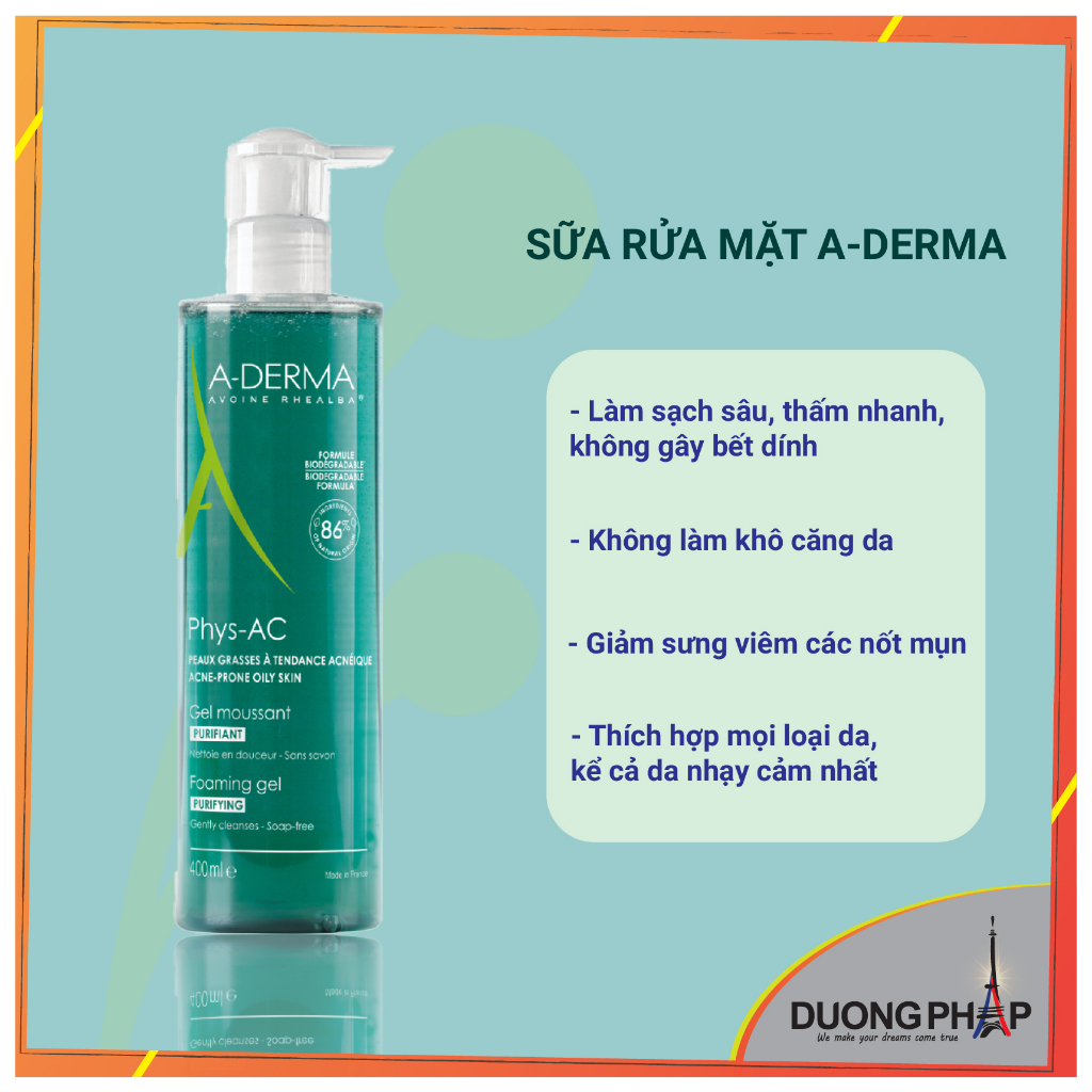 A-derma gel rửa mặt 200 - 400ml