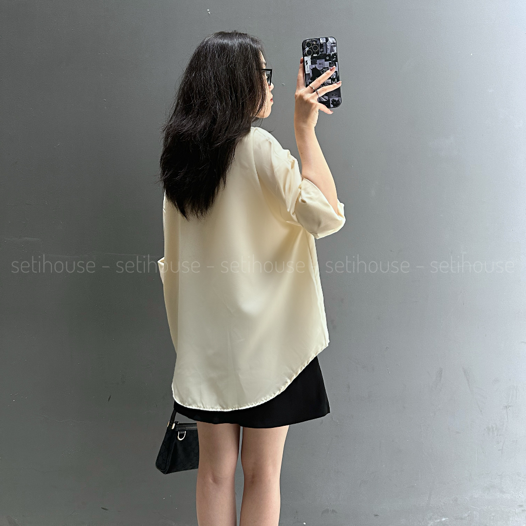 Sơ Mi Lụa Nữ Form Rộng Dài Tay Màu Trơn Pastel - Sơ Mi Nữ Form Rộng Phong Cách Lưu Diệc Phi Thanh Lịch Màu Pastel 11985