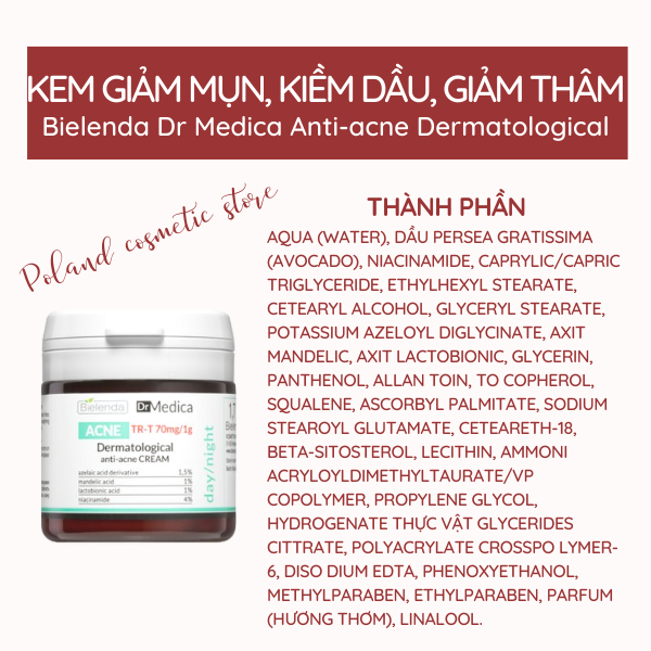 Kem dưỡng Bielenda Dr Medica Anti-acne giảm mụn, mờ thâm, kiềm dầu nhờn hỗ trợ phòng mụn 50ML