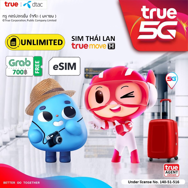 ESIM Thái Lan 🇹🇭 30GB 4G/5G, FREE 1.000 phút nghe gọi, FREE TRUE-WIFI