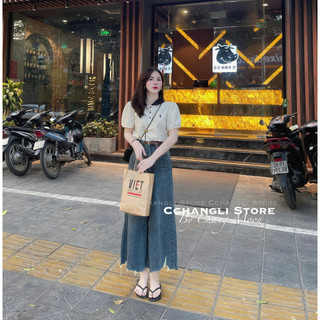 Quần bò 9 tấc rách lai
