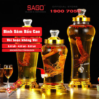Bình sâm Thủy Tinh Bầu Cao 03 Lít, 04 Lít, 05 Lít | Tùy Chọn Dung Tích