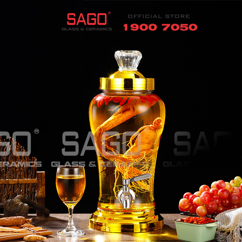 Bình sâm Thủy Tinh Bầu Cao 03 Lít, 04 Lít, 05 Lít | Tùy Chọn Dung Tích