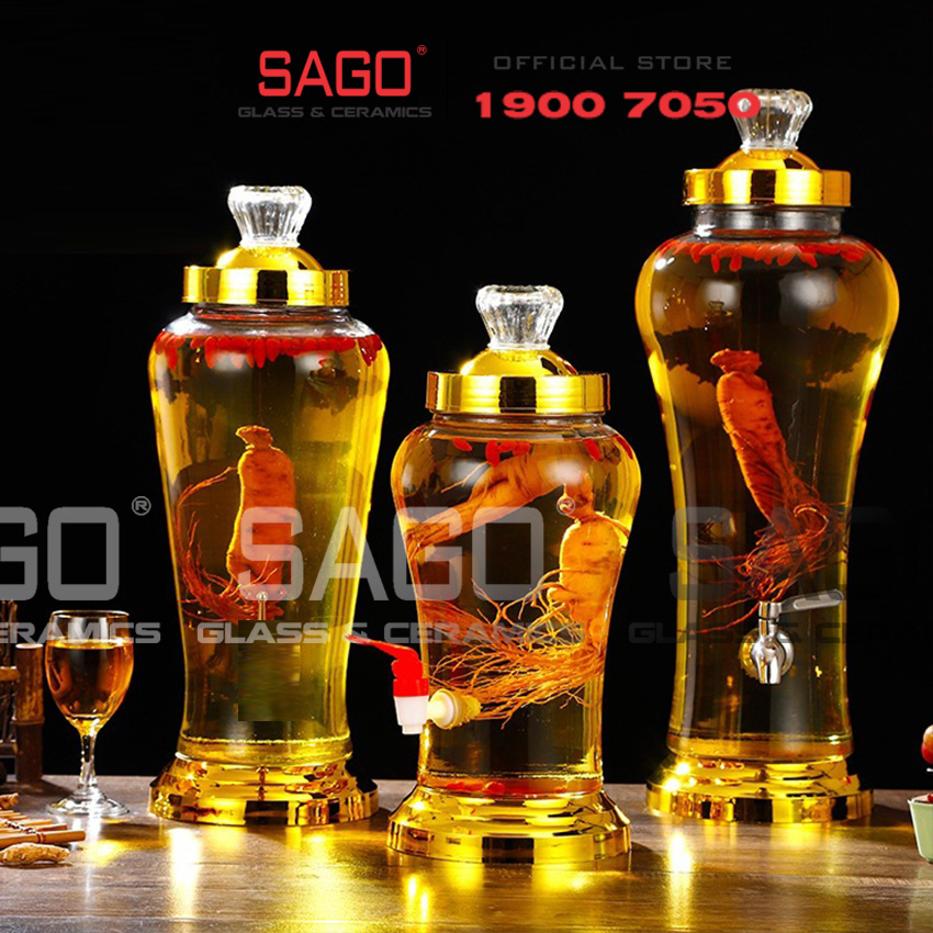 Bình sâm Thủy Tinh Bầu Cao 03 Lít, 04 Lít, 05 Lít | Tùy Chọn Dung Tích