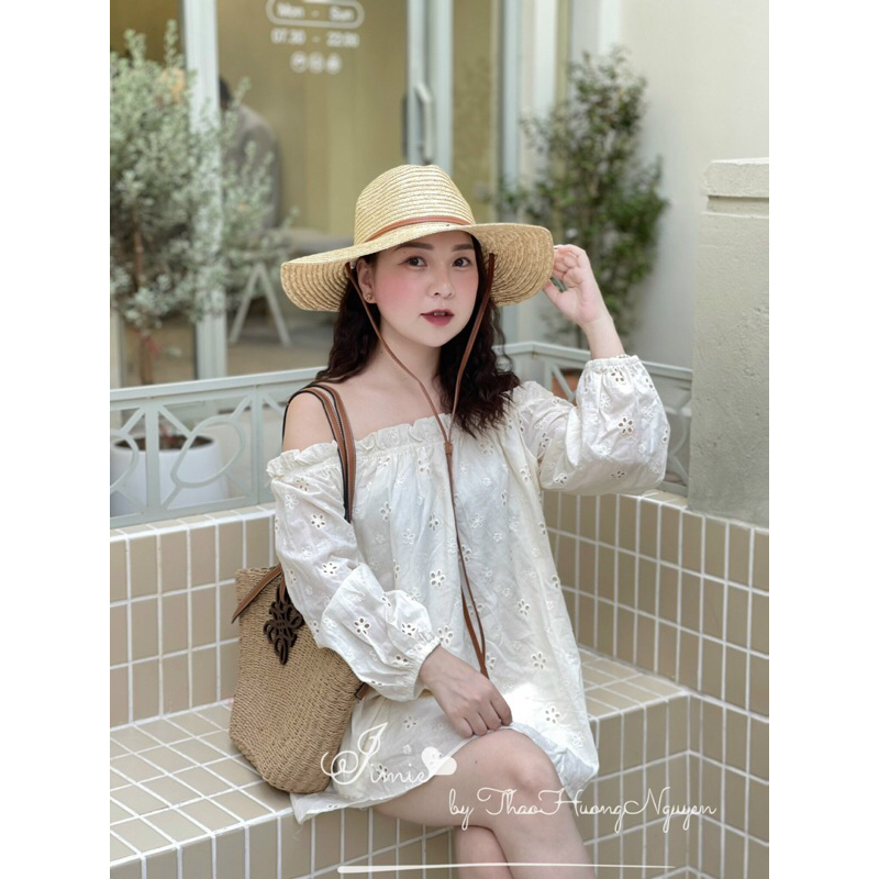 Set Áo Trễ Vai Mix Quần Short Vải Thô Cao Cấp