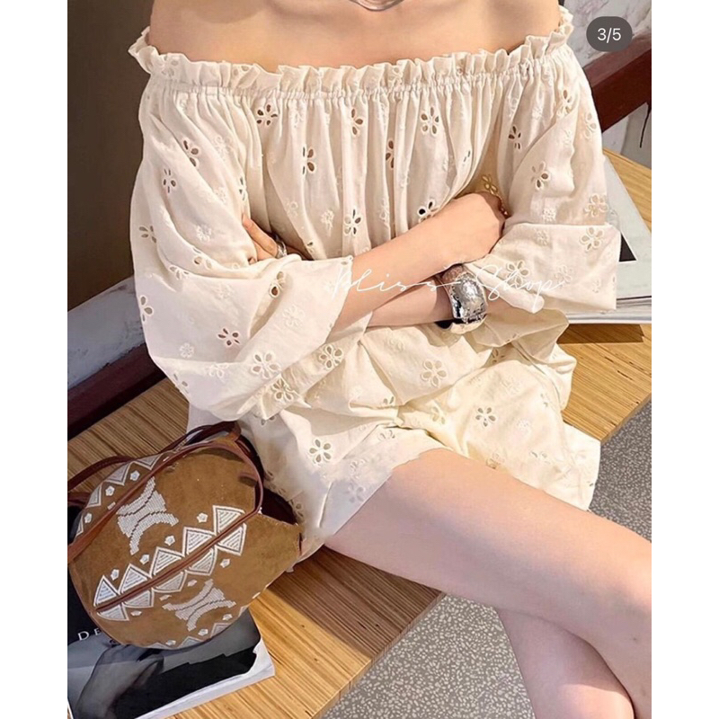 Set Áo Trễ Vai Mix Quần Short Vải Thô Cao Cấp