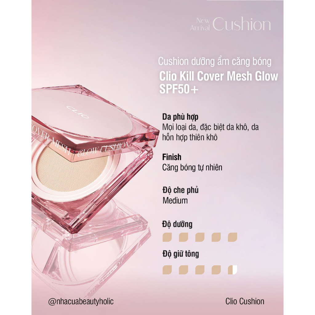 Cushion dưỡng ẩm căng bóng CLIO KILL COVER MESH GLOW CUSHION