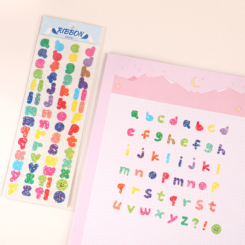 Zanmo tấm hình dán sticker CHỮ SỐ RUY BĂNG kim tuyến phong cách Hàn Quốc dễ thương