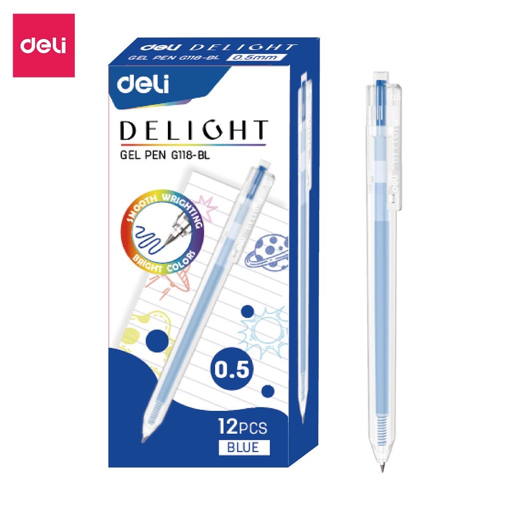 Bút gel bấm Deli G118 nét 0.5mm nhiều màu - nhanh khô viết đều trơn tru lâu hết mực chất lượng cao