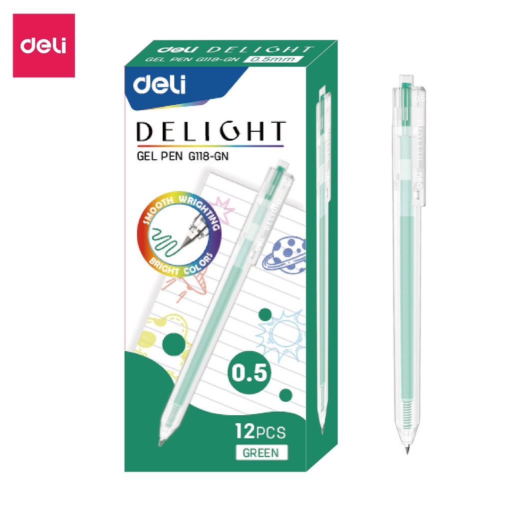 Bút gel bấm Deli G118 nét 0.5mm nhiều màu - nhanh khô viết đều trơn tru lâu hết mực chất lượng cao