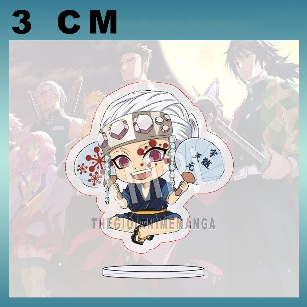 MÔ HÌNH Standee KIMETSU NO YABAI ver NGỒI CẦM QUẠT anime tượng mica trong acrylic chibi trong xinh xắn