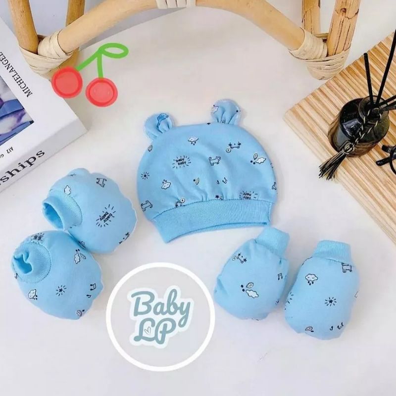 Set mũ kèm bao tay chân Hoạ tiết 5 món cho bé sơ sinh 0-3 tháng
