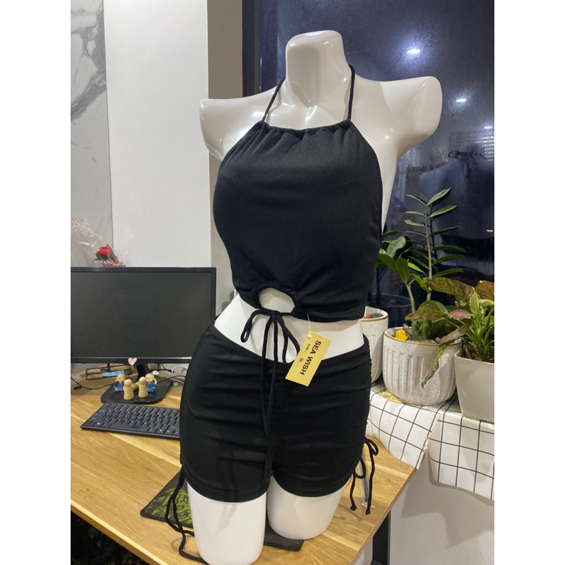 Bộ Đồ Bơi 2 Mảnh Dây Quấn Eo Cắt Cao Thoải Mái Cho Nữ