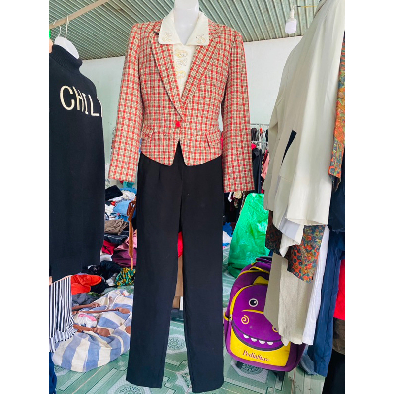 Vest dạ tweed dáng ngắn