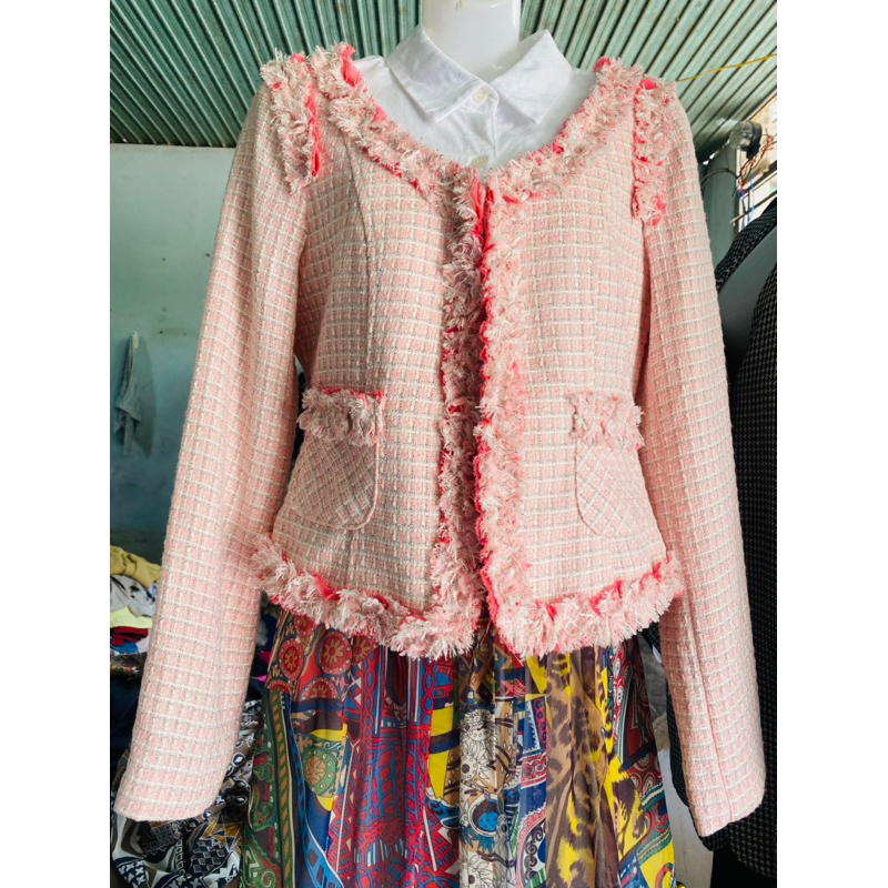 Khoác blazer dạ tweed tiểu thư