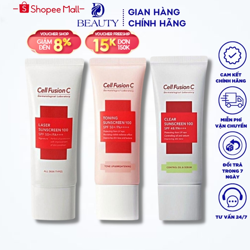 Kem Chống Nắng Nâng Tone Cell Fusion C Toning Suncreen 100 SPF 50+PA++++ 50ml Hàn Quốc Chính Hãng