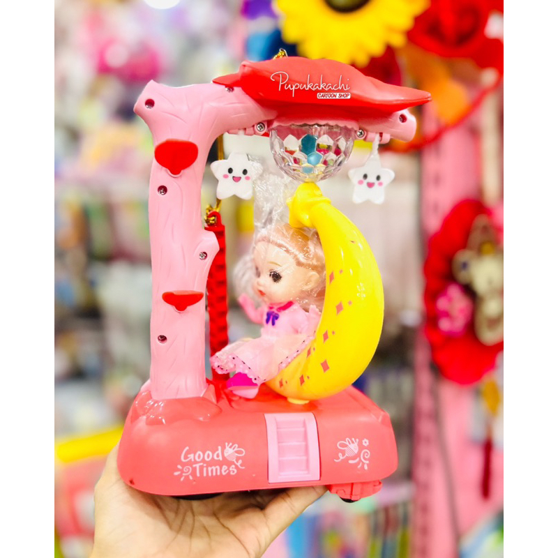 Lồng Đèn Trung Thu Pin Bé Chơi Xích Đu, Thỏ Ngồi Mặt Trăng Có Nhạc Đèn Cho Bé