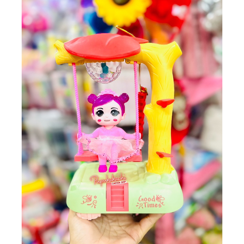 Lồng Đèn Trung Thu Pin Bé Chơi Xích Đu, Thỏ Ngồi Mặt Trăng Có Nhạc Đèn Cho Bé