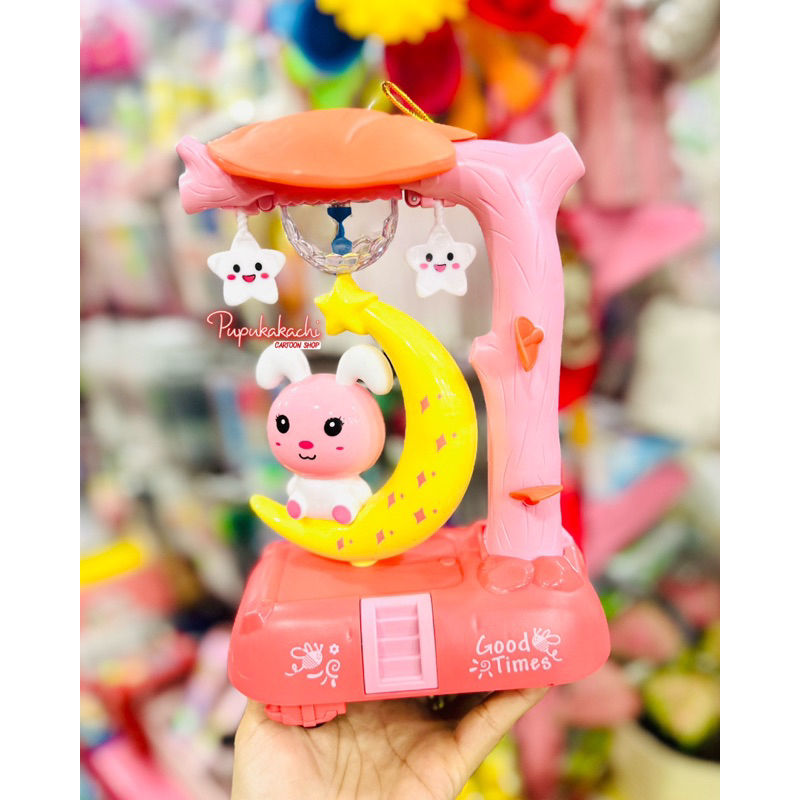 Lồng Đèn Trung Thu Pin Bé Chơi Xích Đu, Thỏ Ngồi Mặt Trăng Có Nhạc Đèn Cho Bé