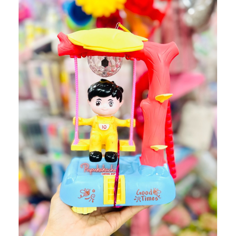 Lồng Đèn Trung Thu Pin Bé Chơi Xích Đu, Thỏ Ngồi Mặt Trăng Có Nhạc Đèn Cho Bé