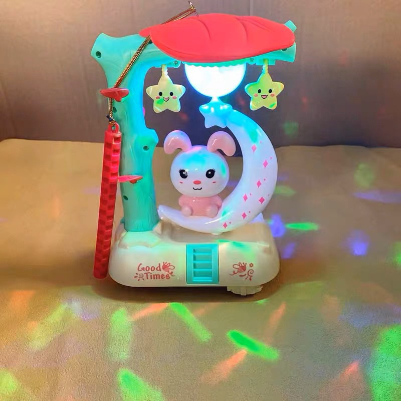 Lồng Đèn Trung Thu Pin Bé Chơi Xích Đu, Thỏ Ngồi Mặt Trăng Có Nhạc Đèn Cho Bé