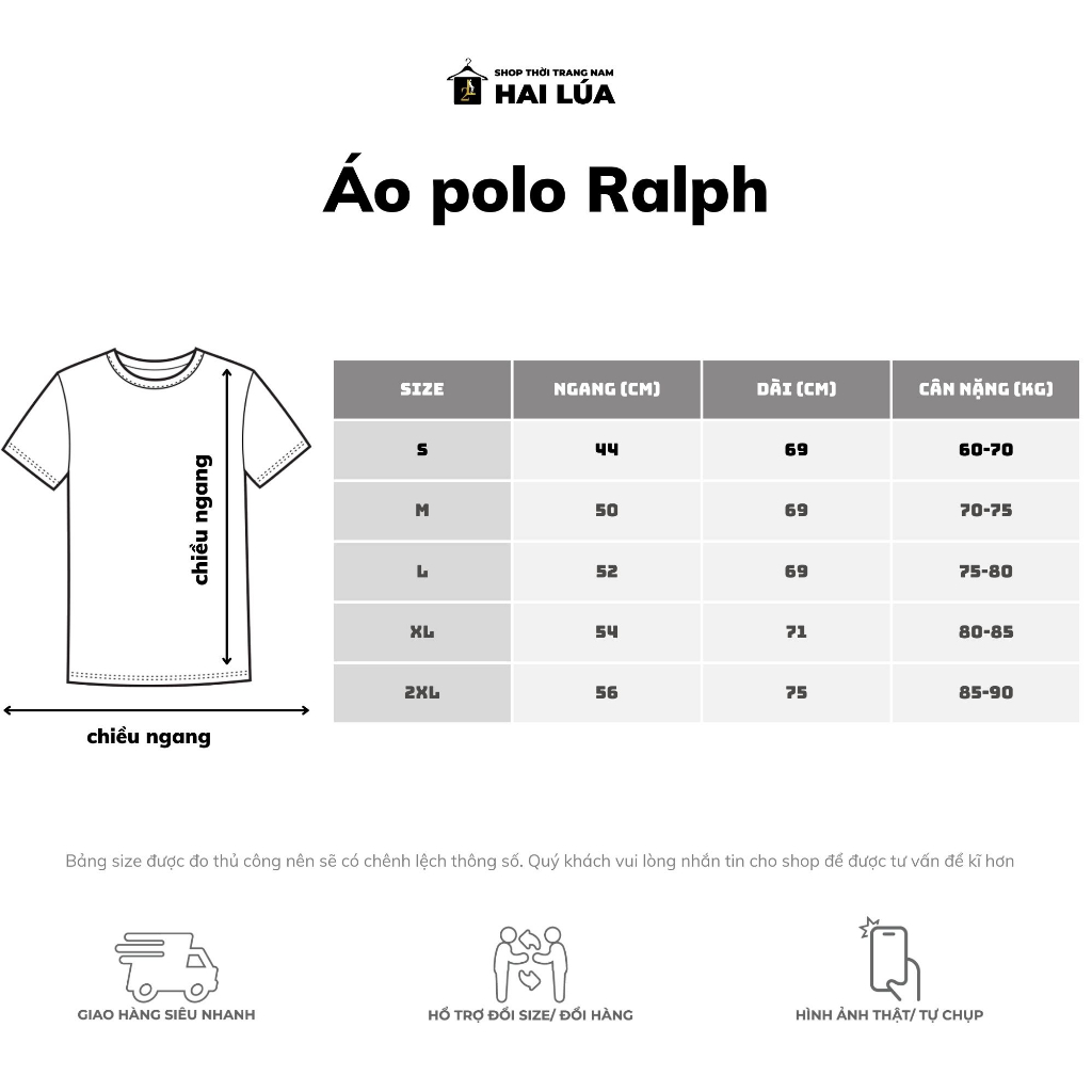 Áo polo nam xuất dư Ralph có size từ 60kg đến 90kg