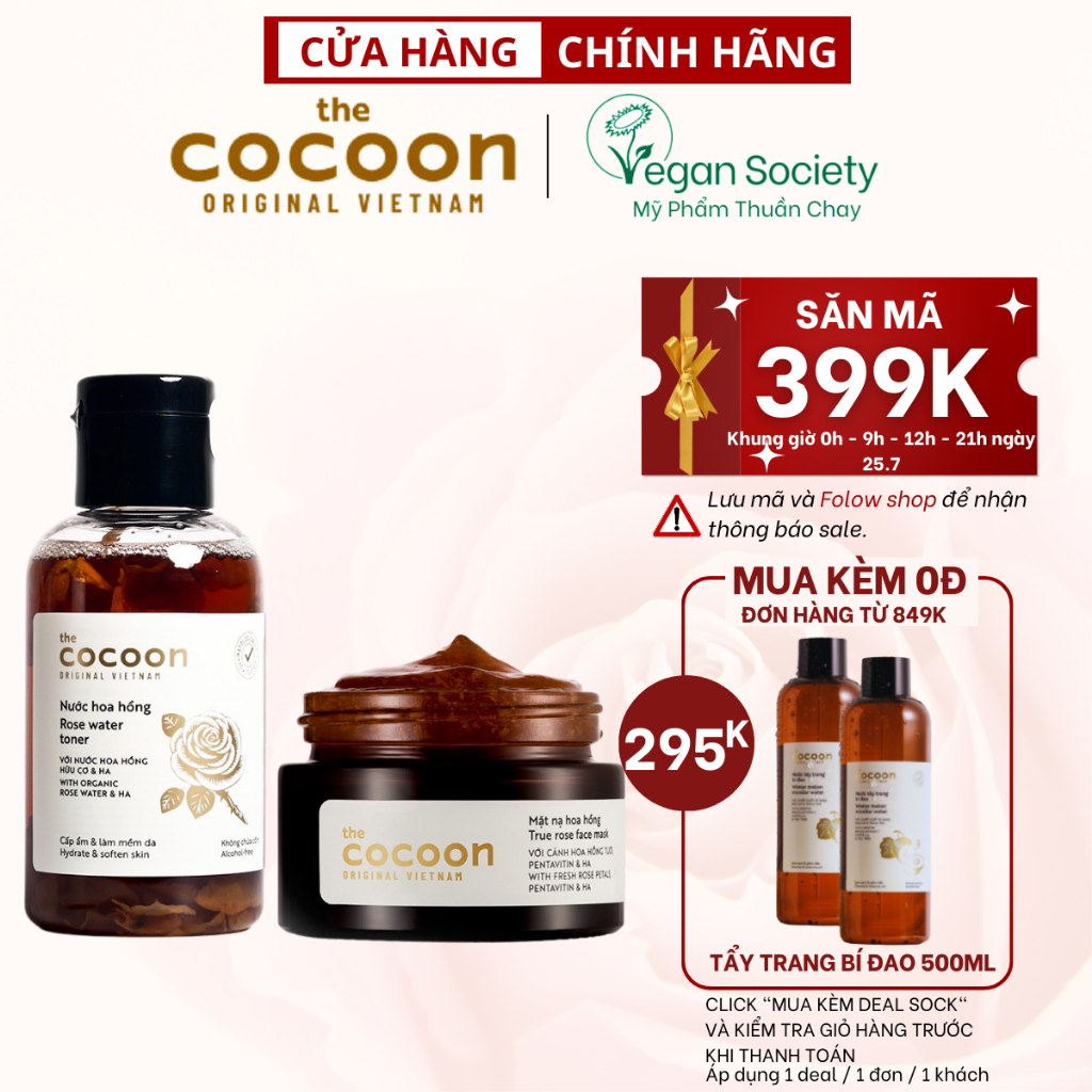 Combo Toner hoa hồng cocoon 140ml + mặt nạ hoa hồng cocoon 30ml