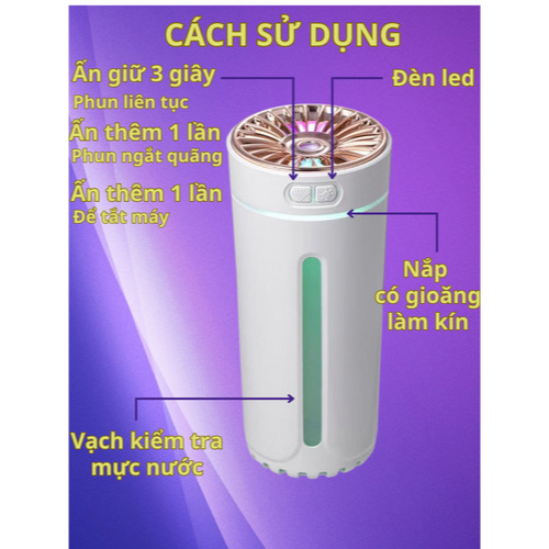 Máy xông tinh dầu ô tô, máy khuếch tán tinh dầu xe hơi, máy xông tinh dầu xe hơi loại sạc pin có led 7 màu | BigBuy360 - bigbuy360.vn