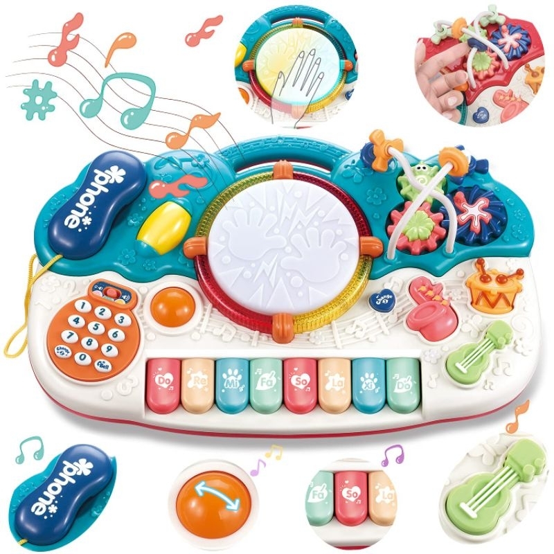 Đồ chơi bộ nhạc cụ 6 chức năng giáo dục sớm Montessori trống kết hợp piano, điện thoại, luồn hạt🌹🌹 freeship 🌹🌹 hkm sữa