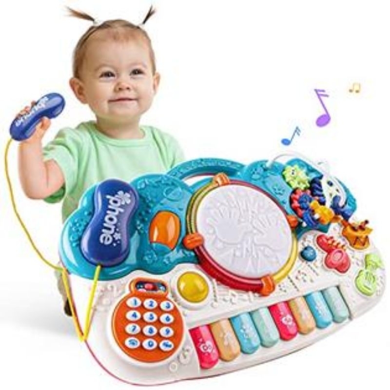 Đồ chơi bộ nhạc cụ 6 chức năng giáo dục sớm Montessori trống kết hợp piano, điện thoại, luồn hạt🌹🌹 freeship 🌹🌹 hkm sữa