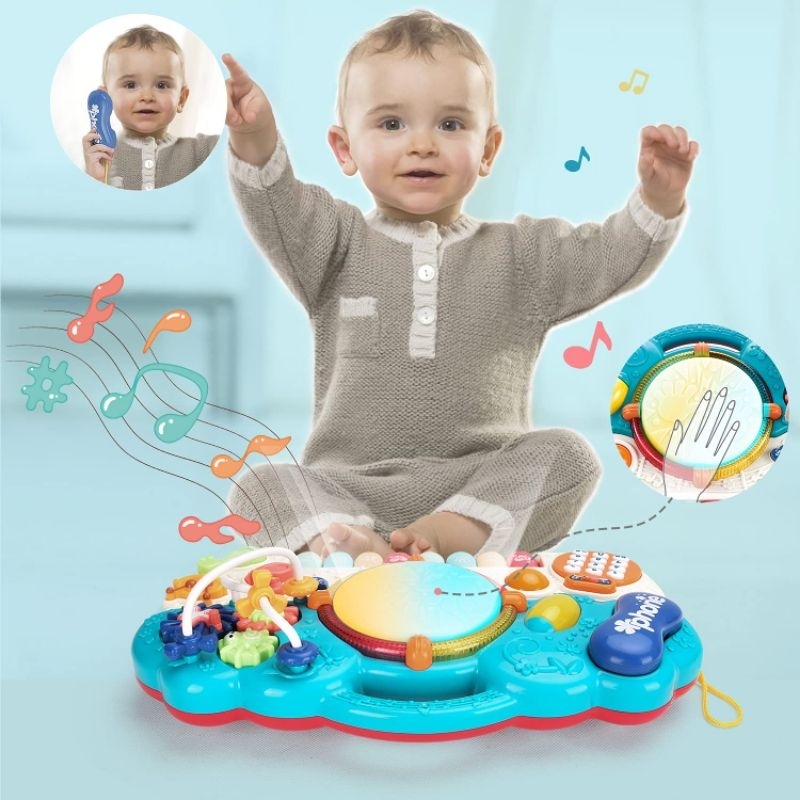 Đồ chơi bộ nhạc cụ 6 chức năng giáo dục sớm Montessori trống kết hợp piano, điện thoại, luồn hạt🌹🌹 freeship 🌹🌹 hkm sữa
