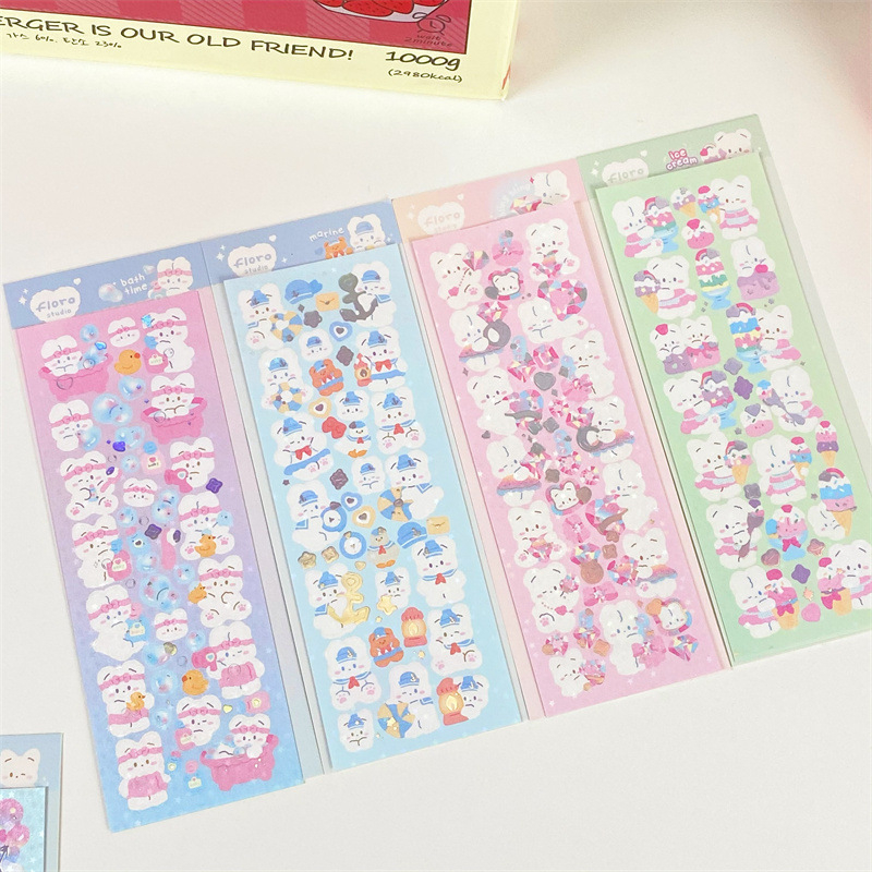 Tấm Hình Dán Sticker Hãng Floro Hình Gấu Thỏ Hàn Quốc Laser Decor Toploader