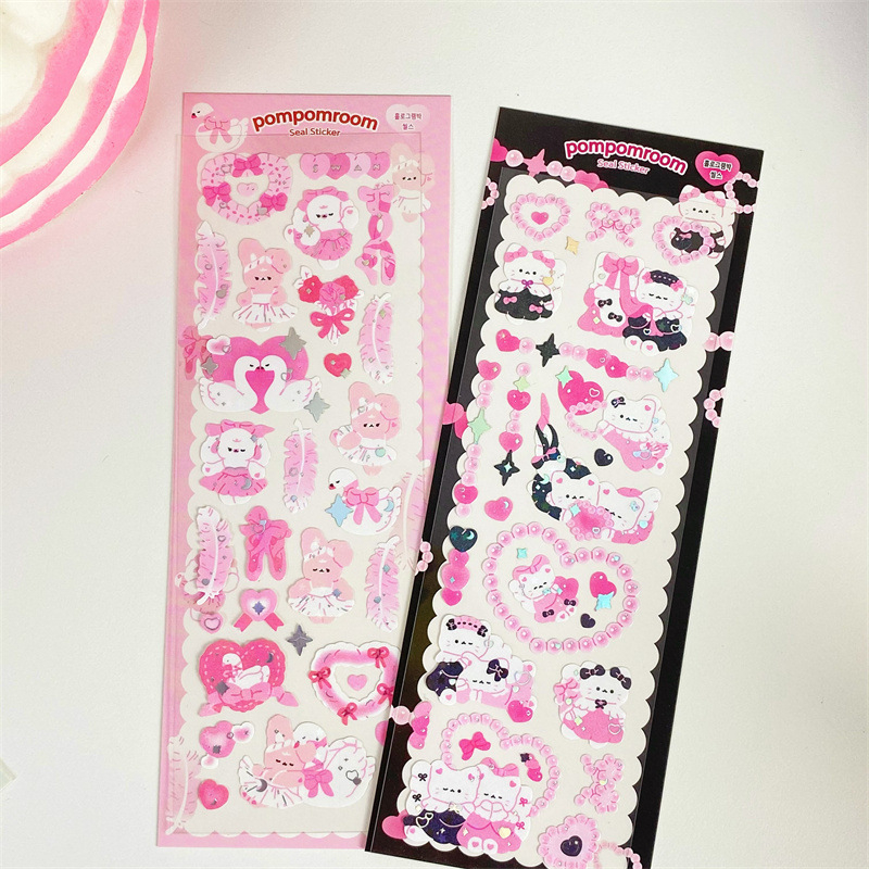 Tấm Hình Dán Sticker Hãng Floro Hình Gấu Thỏ Hàn Quốc Laser Decor Toploader