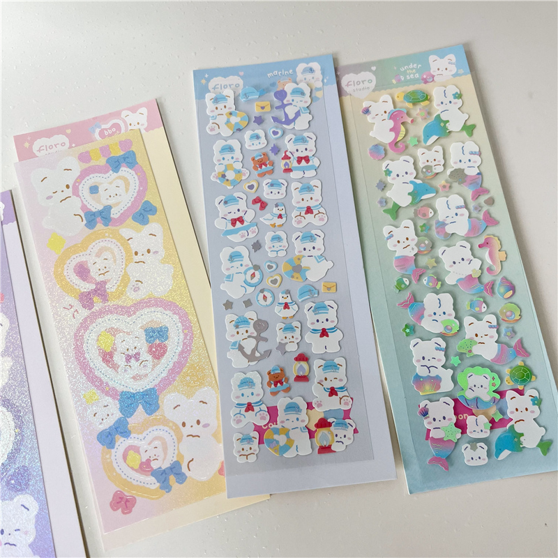 Tấm Hình Dán Sticker Hãng Floro Hình Gấu Thỏ Hàn Quốc Laser Decor Toploader