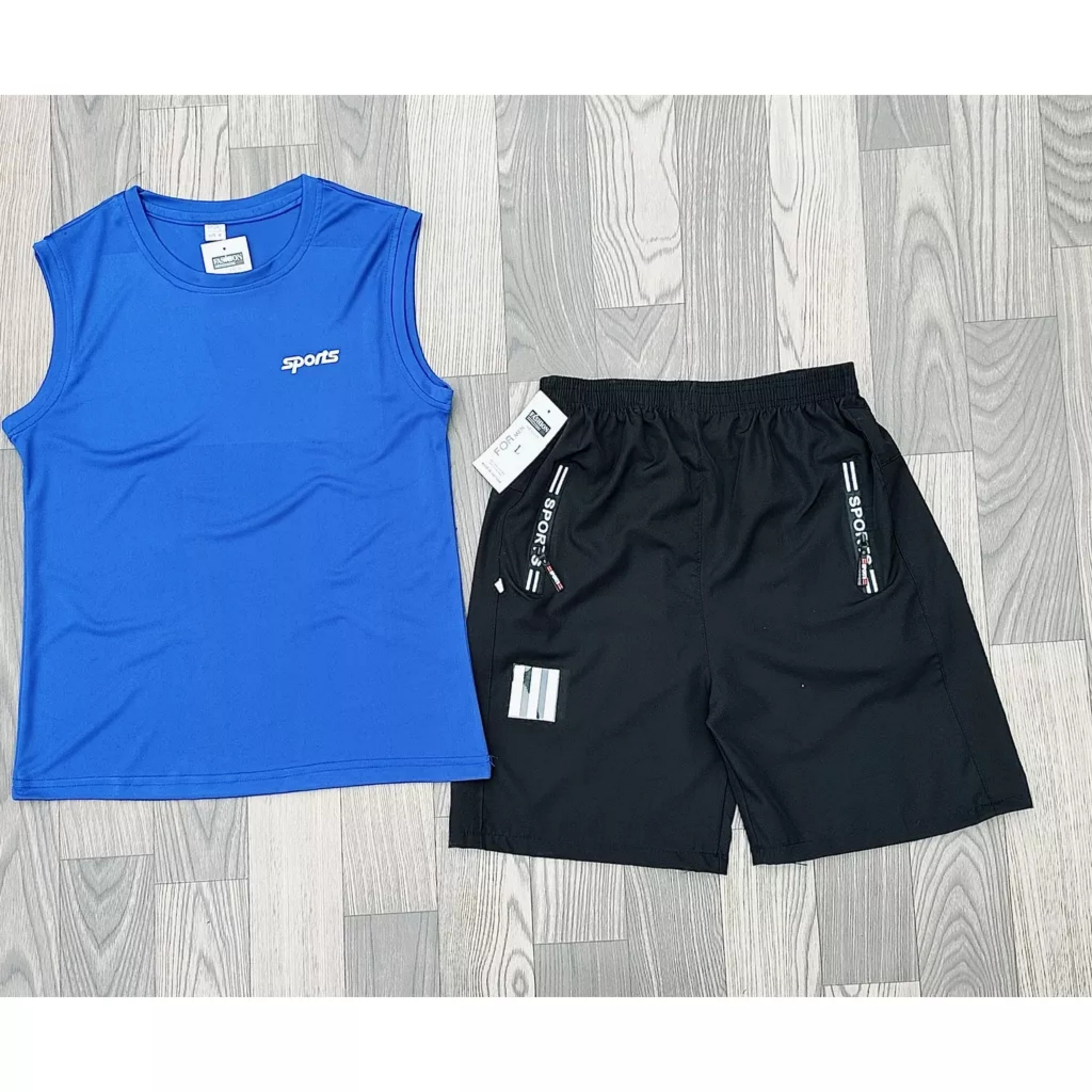 Bộ thể thao nam thun lạnh Sport_Áo 3 lỗ quần gió khoá nổi