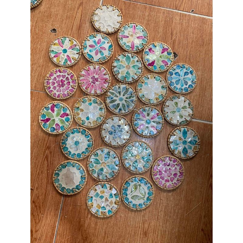 Lót cốc khảm mây tre