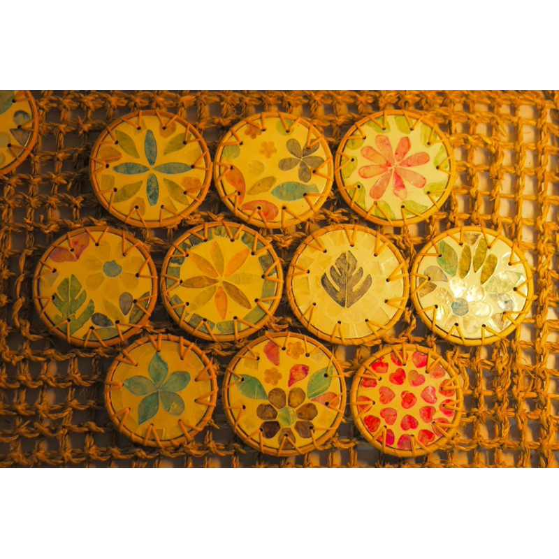 Lót cốc khảm mây tre