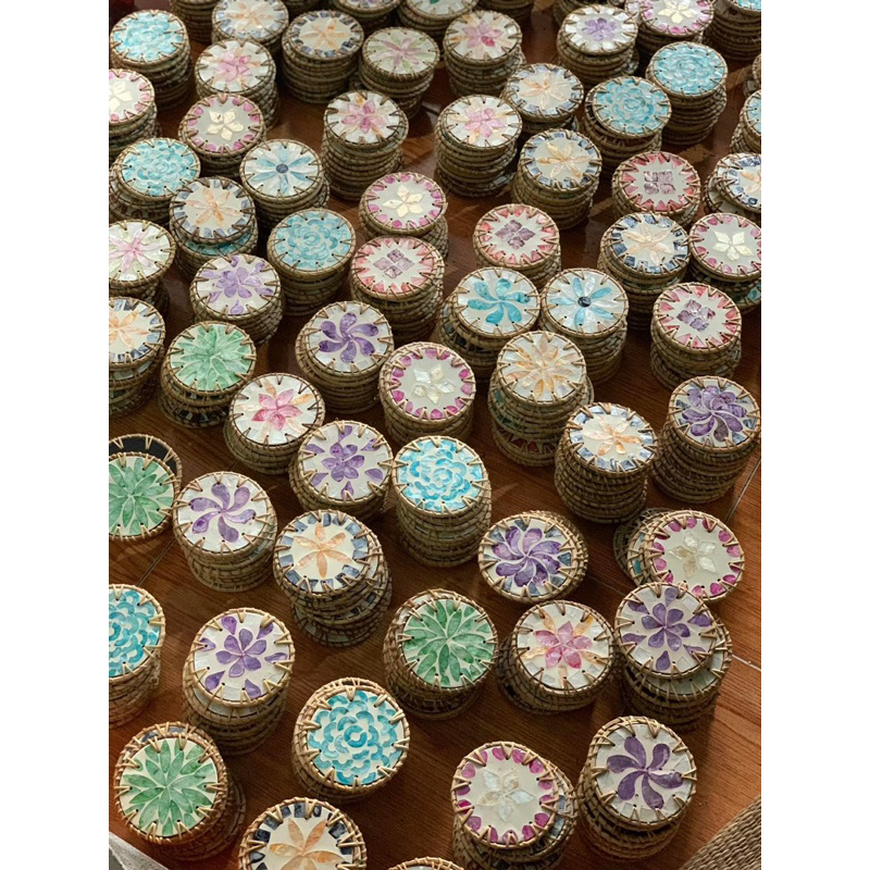 Lót cốc khảm mây tre