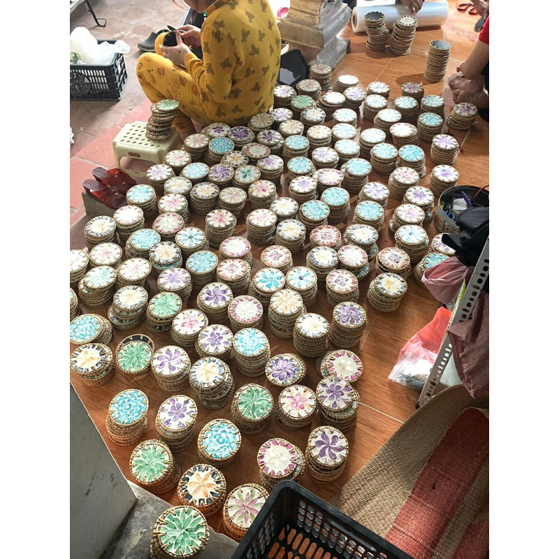 Lót cốc khảm mây tre