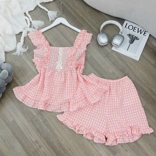 Sét bộ kẻ đùi Pyjama bèo cánh tiên siêu xinh